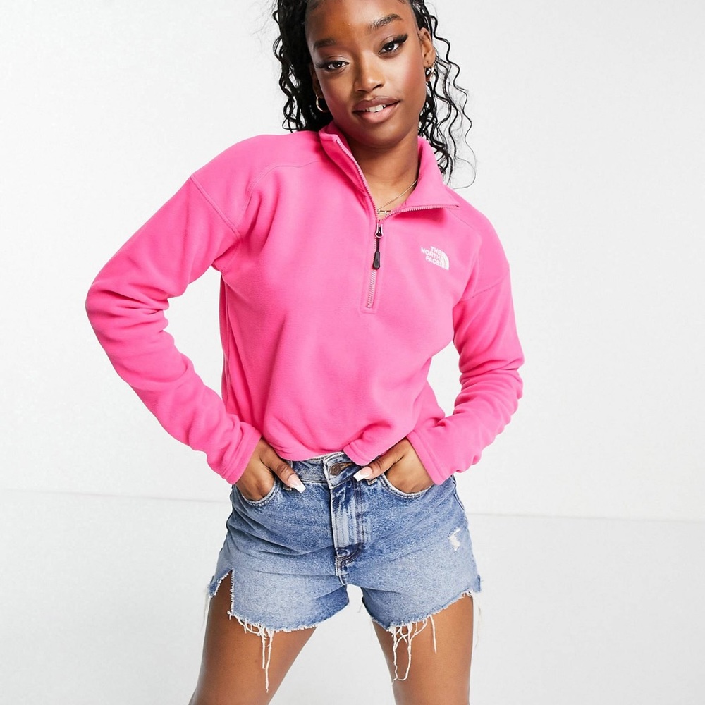 The North Face 100 Glacier 1/4 Zip Cropped Fleece - Pink